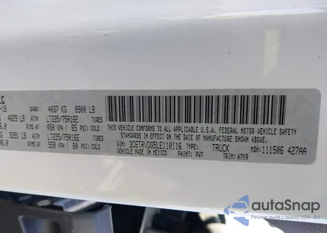 2020 Ram Promaster 2500 High Roof 159 Wb z USA, uszkodzony, nr VIN 3C6TRVDG5LE110116